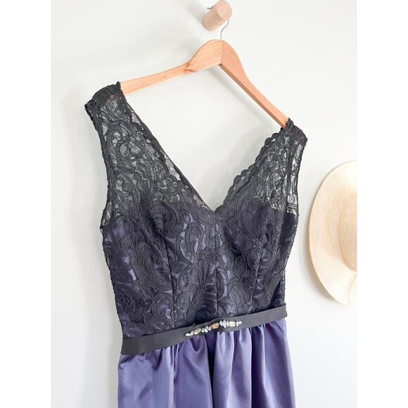 NWT | After Six | Lace Cocktail Length Dress | Amethyst Purple Black | Sz 10 - Picture 3 of 14
